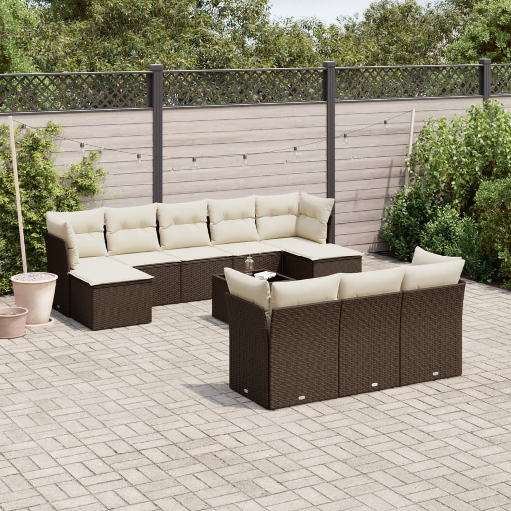 11-tlg. Garten-Sofagarnitur mit Kissen Braun Poly Rattan 11-tlg. Garten-Sofagarnitur mit Kissen Braun Poly Rattan