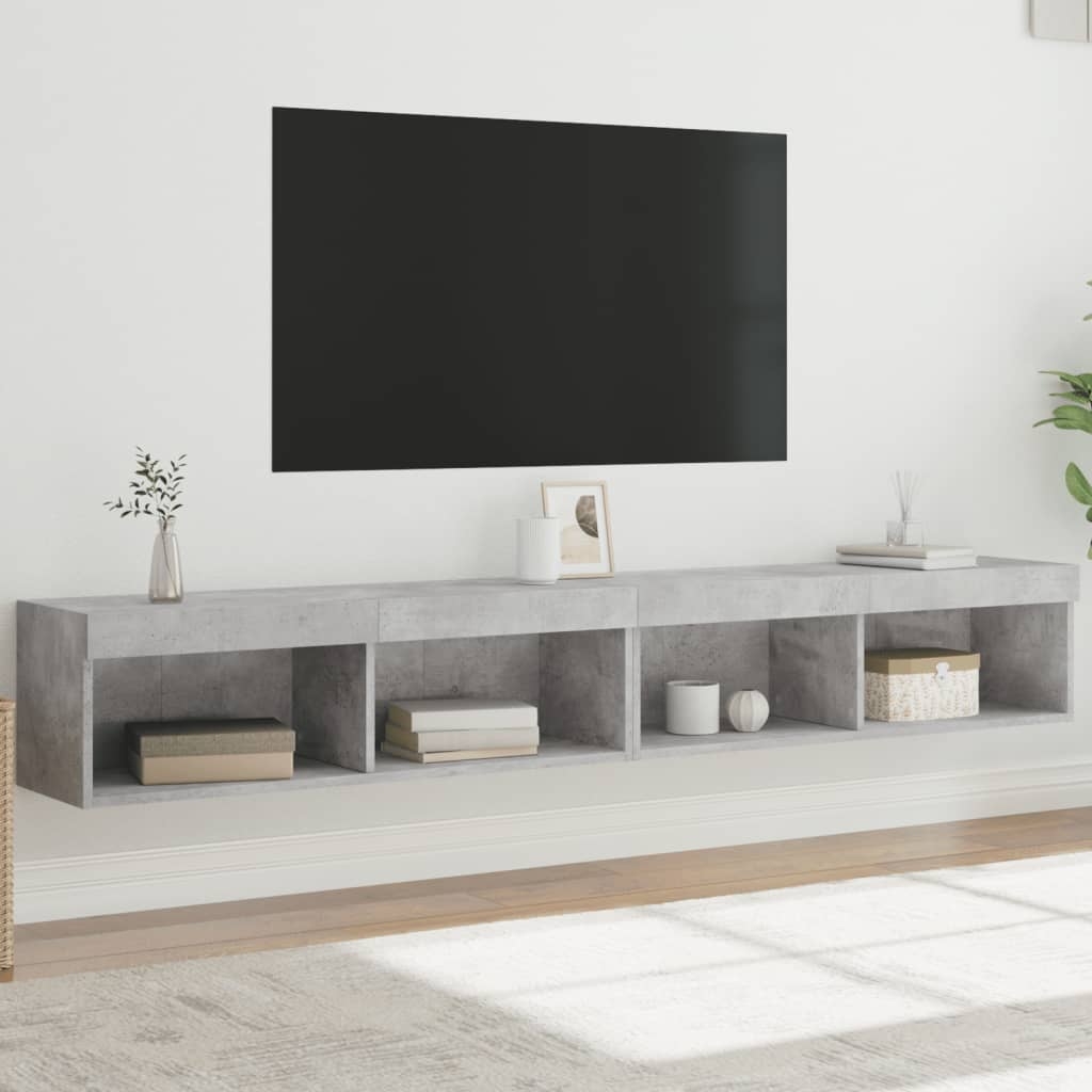 TV-Schränke mit LED-Leuchten 2 Stk. Betongrau 100x30x30 cm