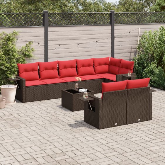 9-teiliges Gartensofa-Set mit Kissen, braun, Polyrattan 9-teiliges Gartensofa-Set mit Kissen, braun, Polyrattan