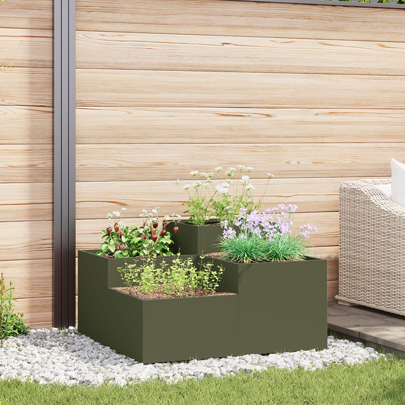 vidaXL Gartenpflanzer 100x100x48 cm Olivgrüner Stahl
