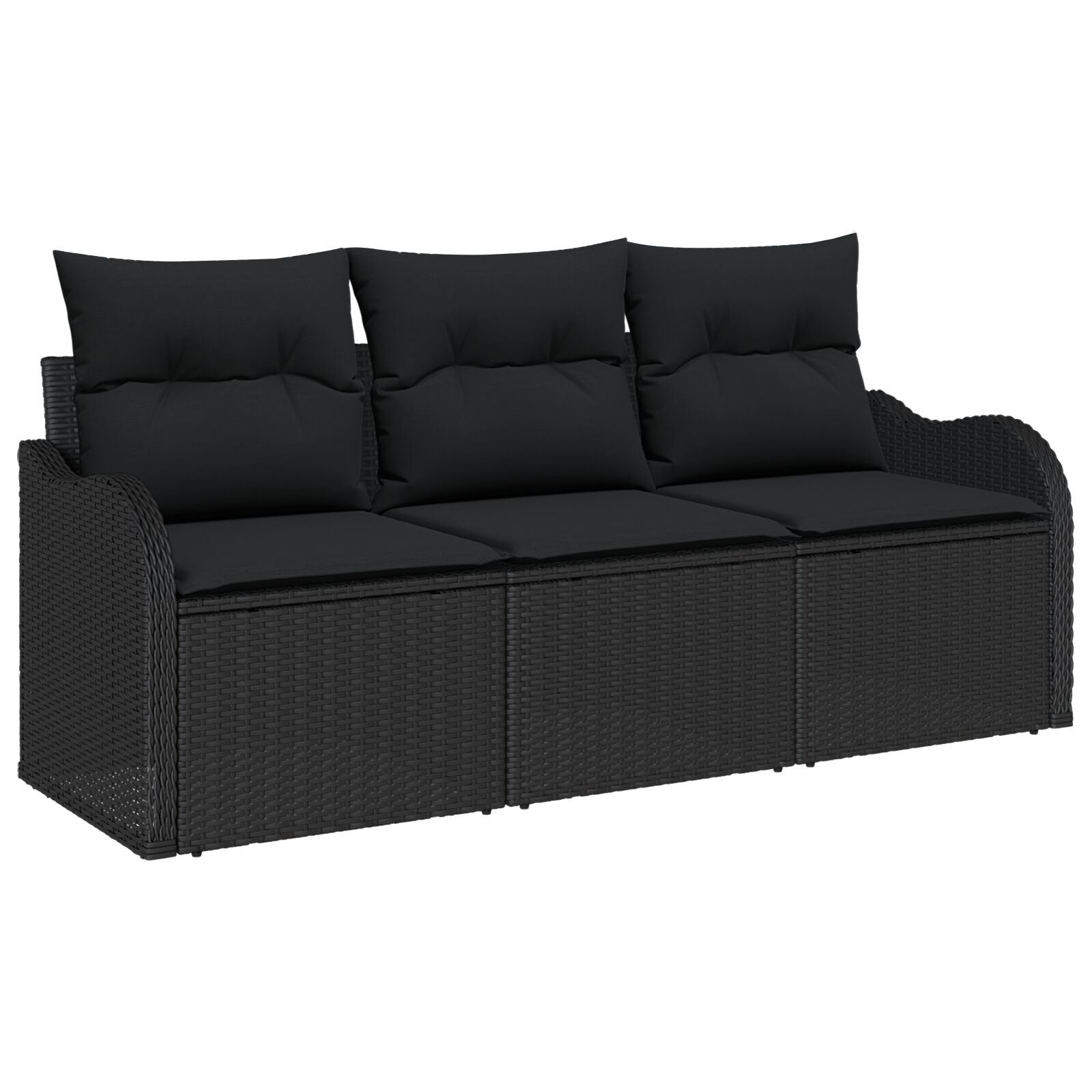 3-teiliges Garten-Sofa-Set mit Kissen Schwarz Poly Rattan, 2-Sitzer Garten-Sofa mit Stauraum & Kissen Schwarz Poly Rattan 3-teiliges Garten-Sofa-Set mit Kissen Schwarz Poly Rattan, 2-Sitzer Garten-Sofa mit Stauraum & Kissen Schwarz Poly Rattan