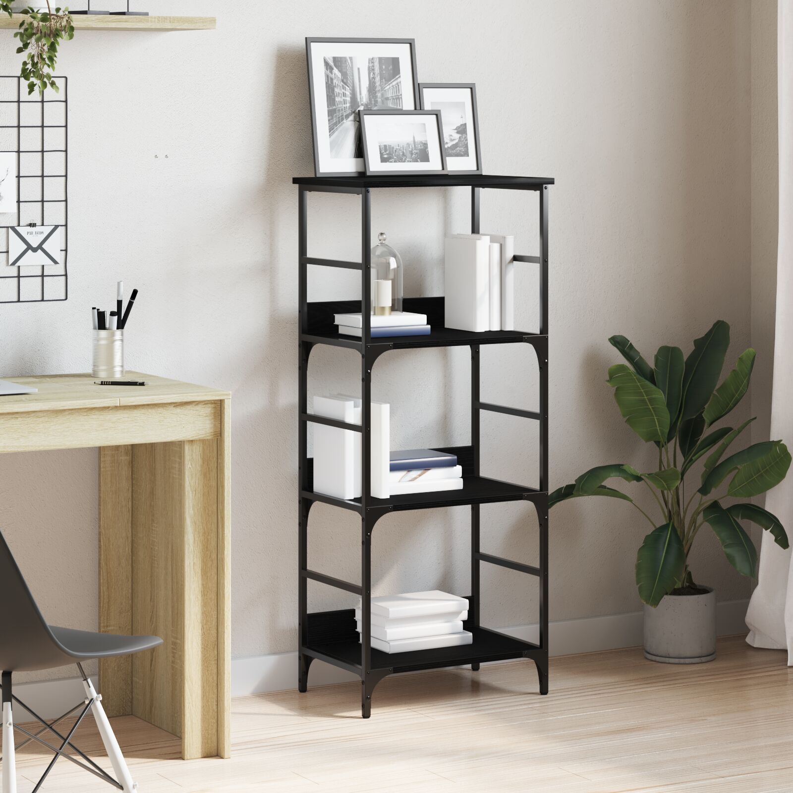 vidaXL Bücherregal Schwarz Eiche 50x33x117,5 cm Holzwerkstoff und Stahl