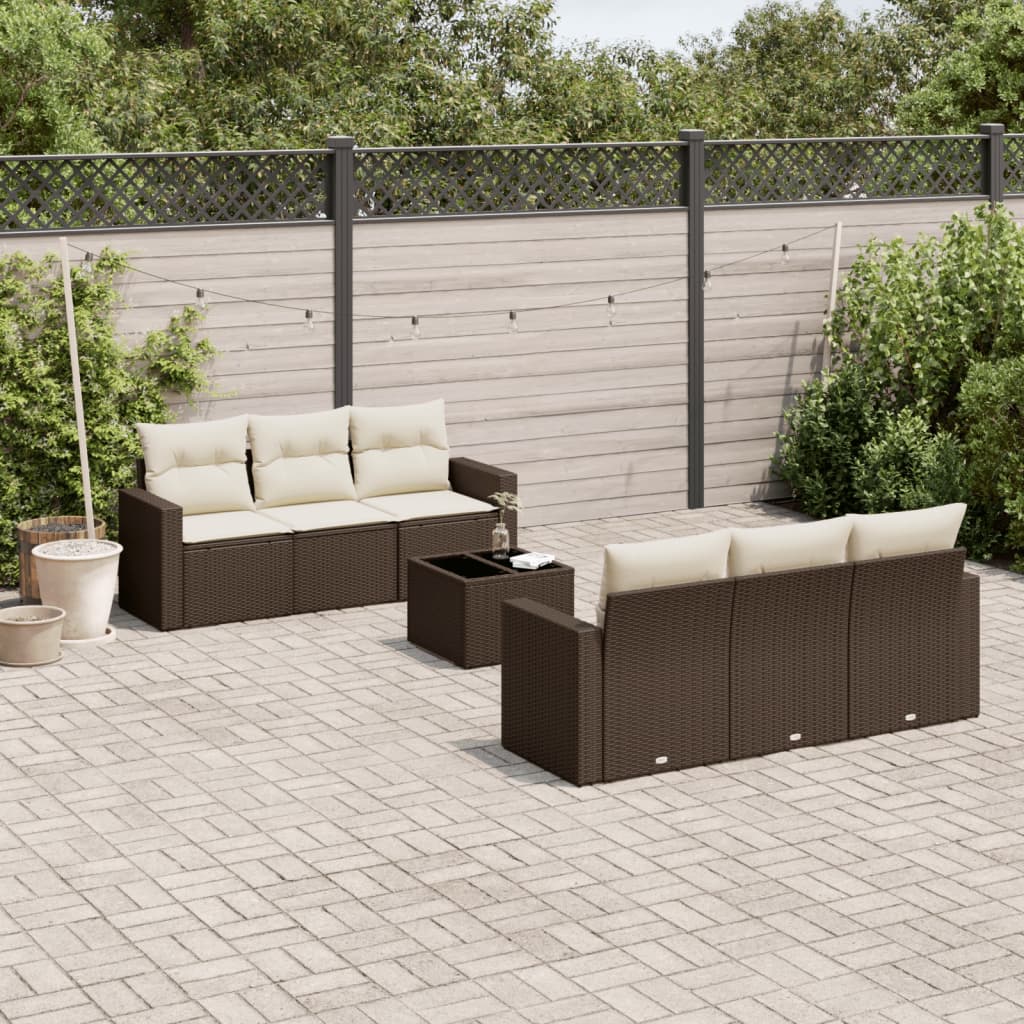 7-tlg. Garten-Sofagarnitur mit Kissen Braun Poly Rattan 7-tlg. Garten-Sofagarnitur mit Kissen Braun Poly Rattan