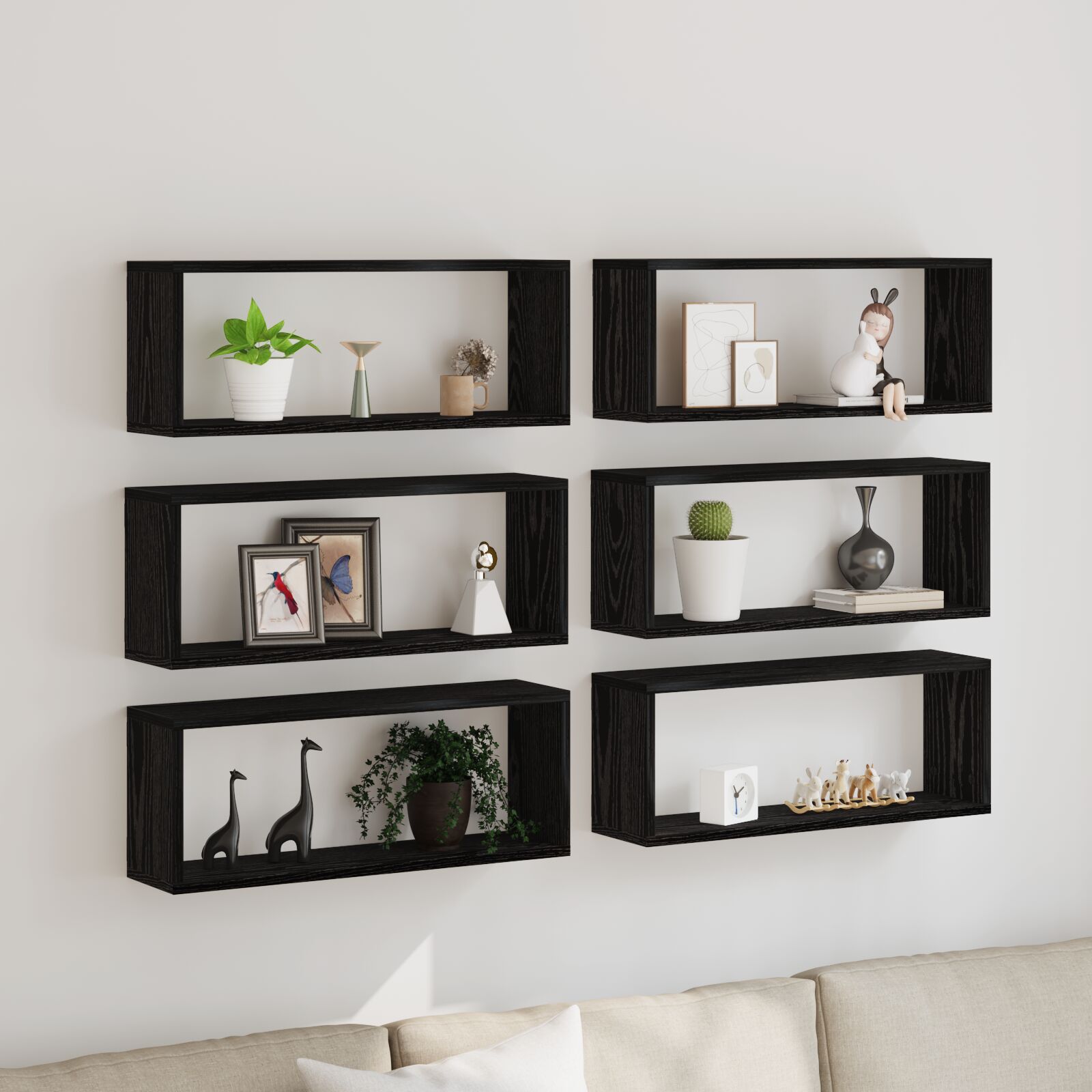 vidaXL Wandregale 6 Stück Schwarz Eiche 60x15x23 cm Holzwerkstoff
