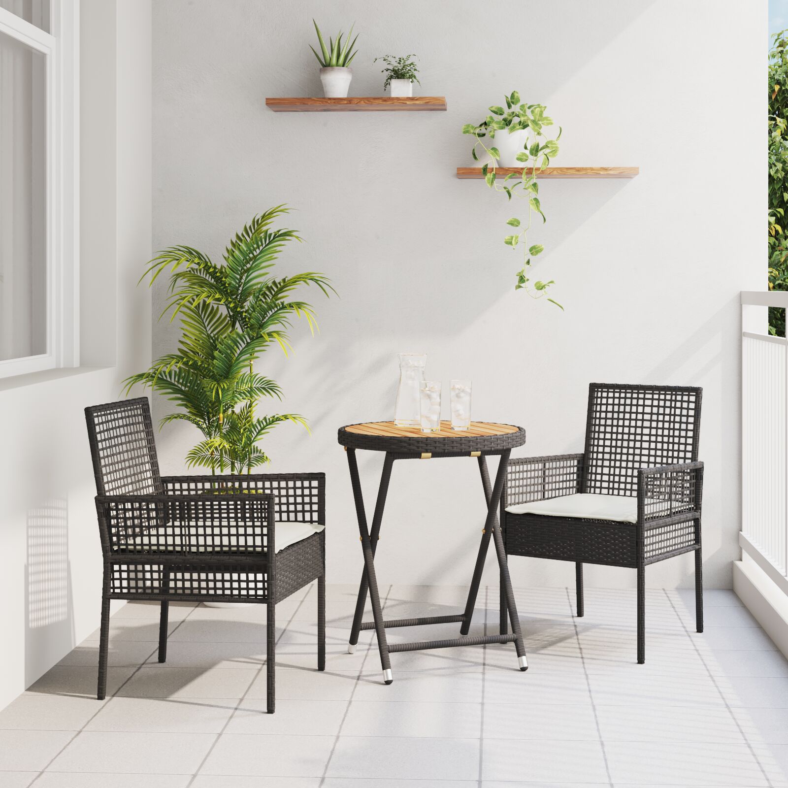 vidaXL 3-teiliges Garten-Bistro-Set mit Kissen Schwarz Poly-Rattan vidaXL 3-teiliges Garten-Bistro-Set mit Kissen Schwarz Poly-Rattan