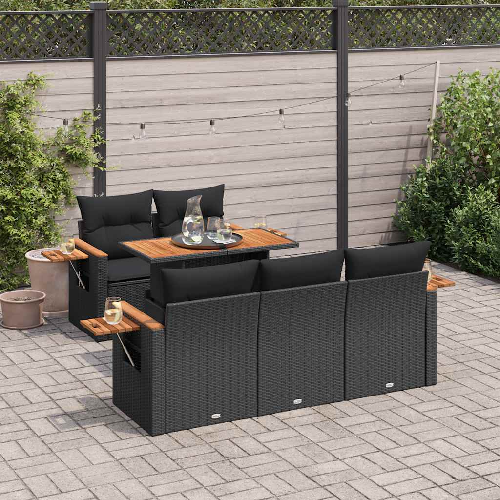6-tlg. Garten-Sofagarnitur mit Kissen Schwarz Poly Rattan 6-tlg. Garten-Sofagarnitur mit Kissen Schwarz Poly Rattan
