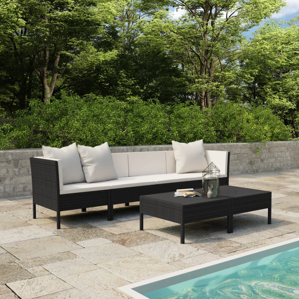 6-tlg. Garten-Lounge-Set mit Auflagen Poly Rattan Schwarz 6-tlg. Garten-Lounge-Set mit Auflagen Poly Rattan Schwarz