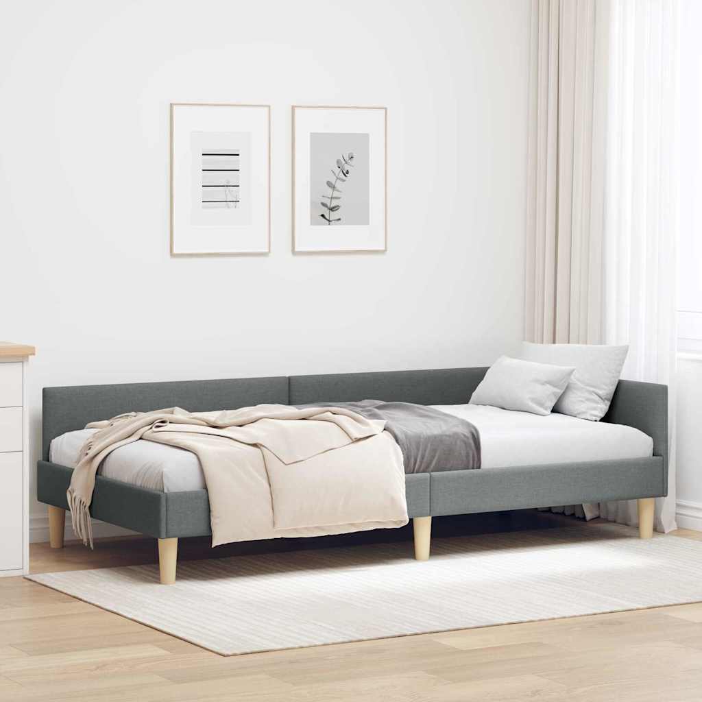 Eckbettgestell Dunkelgrau 90 x 190 cm Stoff und Werkstoffholz