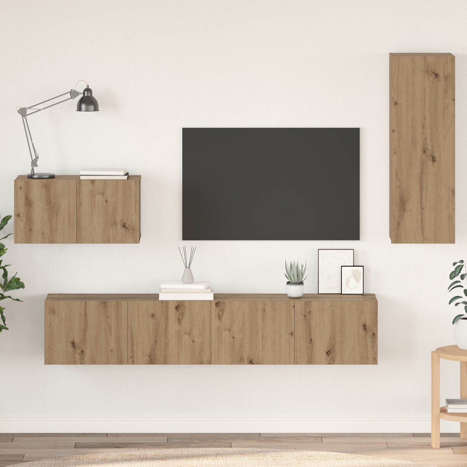 Wand TV Schrank 4 pcs Handwerklich gefertigter Eichenholz