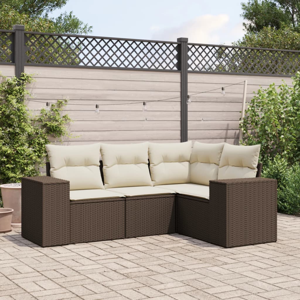 4-tlg. Garten-Sofagarnitur mit Kissen Braun Poly Rattan 4-tlg. Garten-Sofagarnitur mit Kissen Braun Poly Rattan