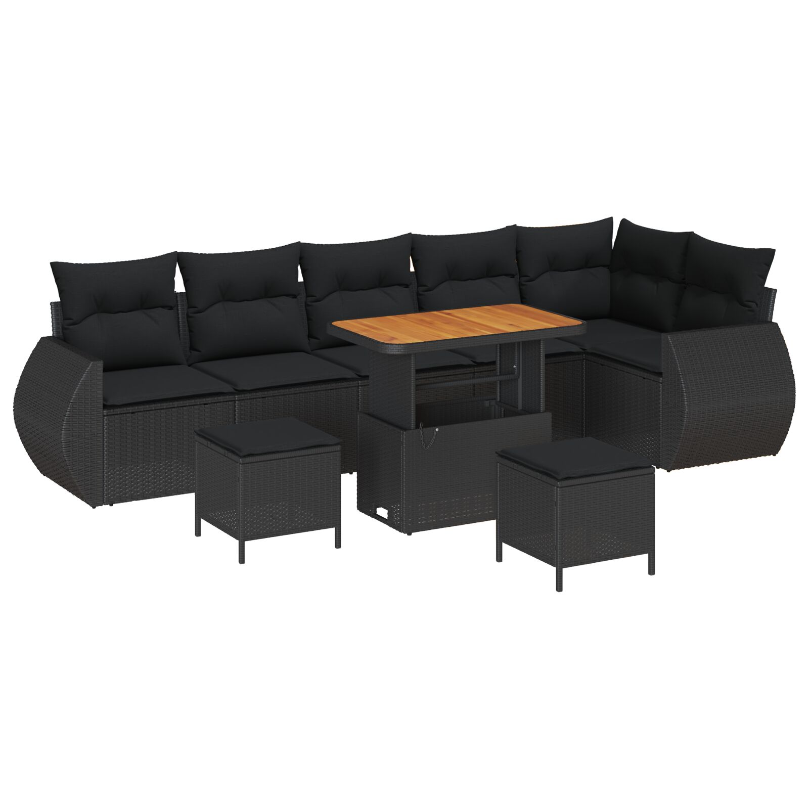 9-teiliges Garten-Sofa-Set mit Kissen Schwarz Poly Rattan Akazie, 3-teiliges Garten-Dining-Set mit Kissen Schwarz Poly Rattan Akazie 9-teiliges Garten-Sofa-Set mit Kissen Schwarz Poly Rattan Akazie, 3-teiliges Garten-Dining-Set mit Kissen Schwarz Poly Rattan Akazie