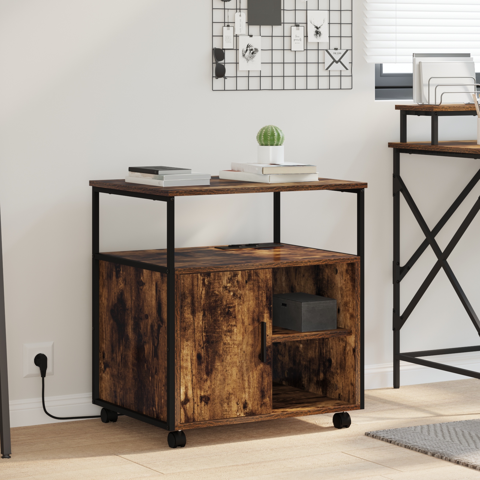 Büroschrank mit Rad Räuchereiche 60 x 46 x 67 cm Holzwerkstoff