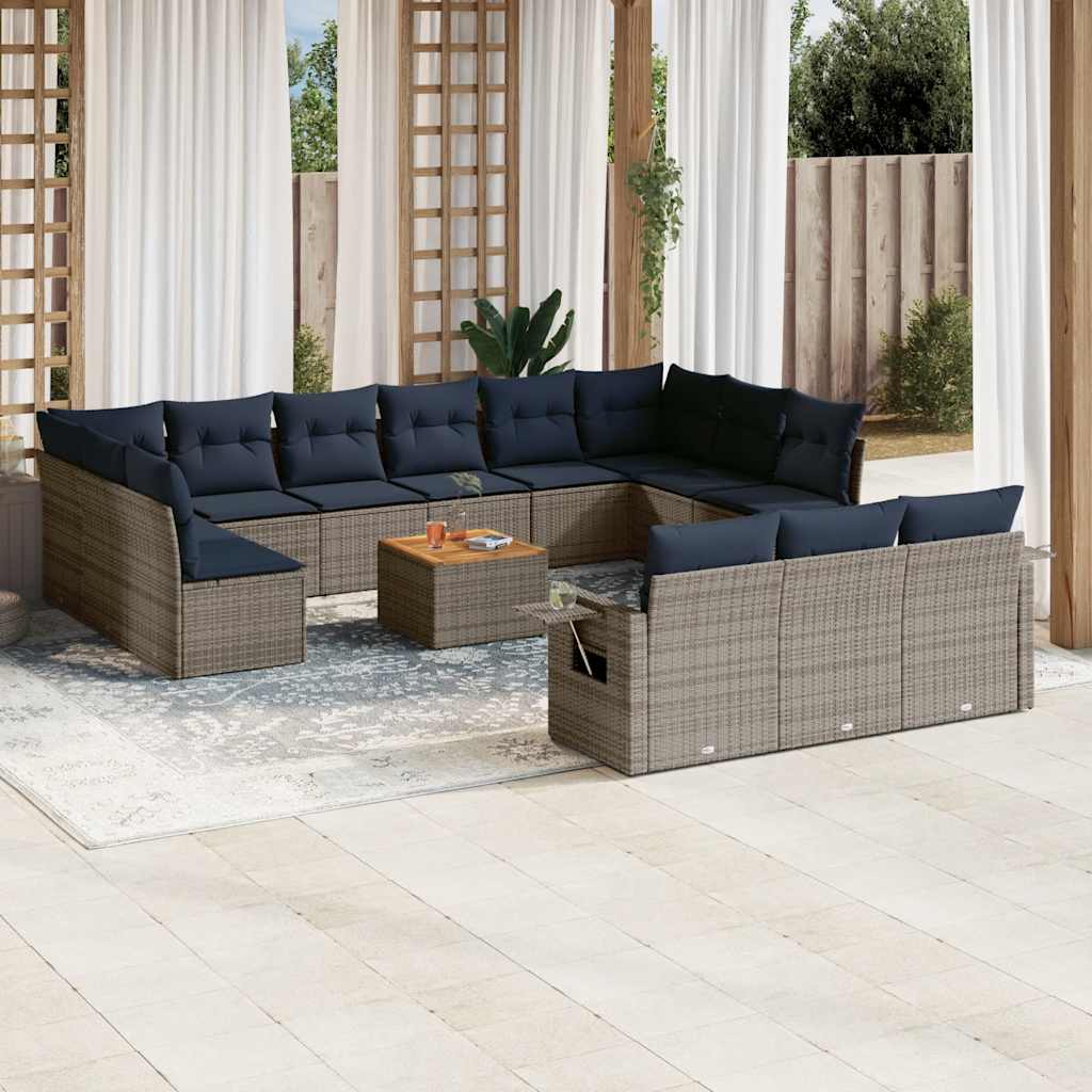 14-teiliges Gartensofa-Set mit Kissen, grau, Polyrattan 14-teiliges Gartensofa-Set mit Kissen, grau, Polyrattan