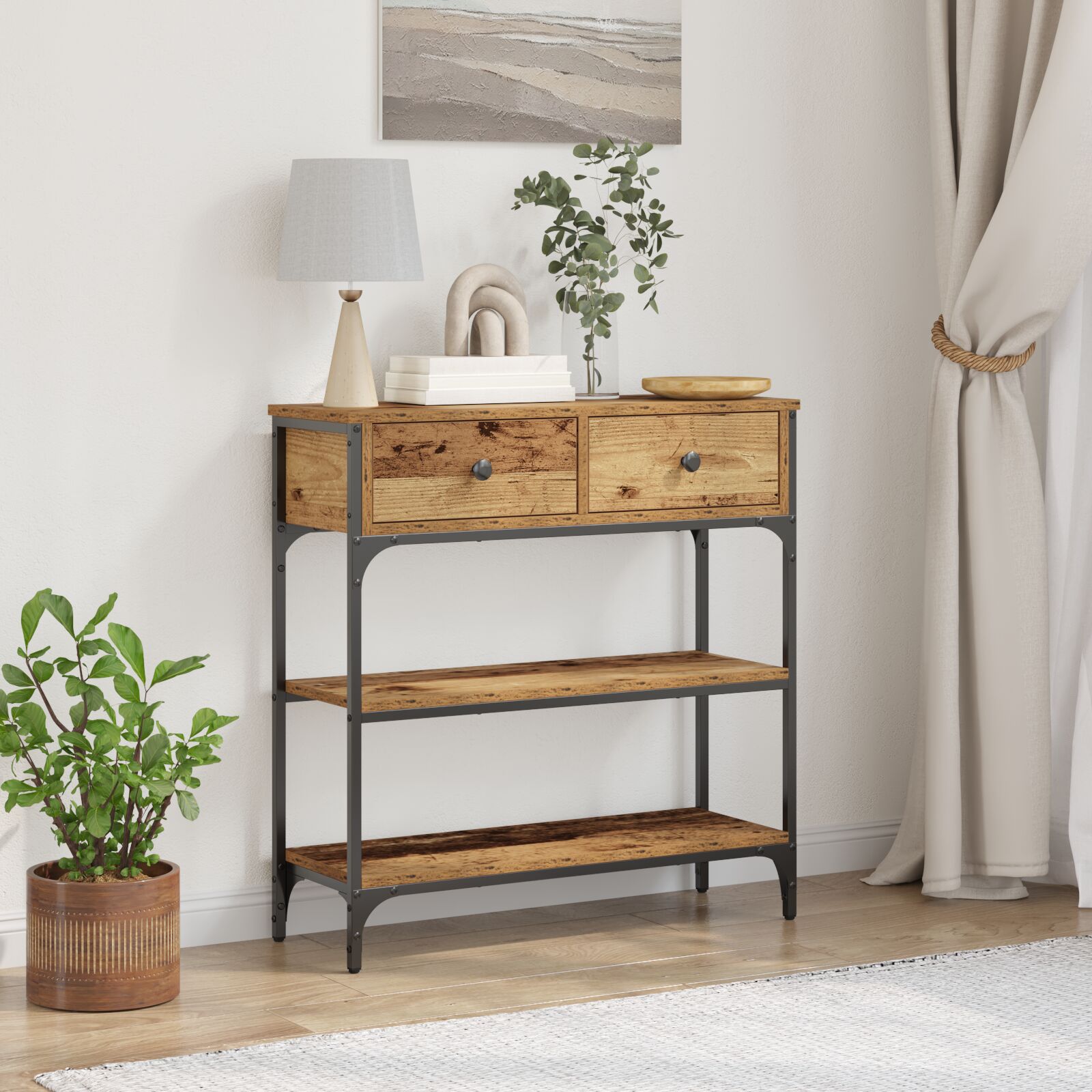 vidaXL Konsole Tisch Alte Holz 72,5x25x75 cm Ingenieurholz & Stahl