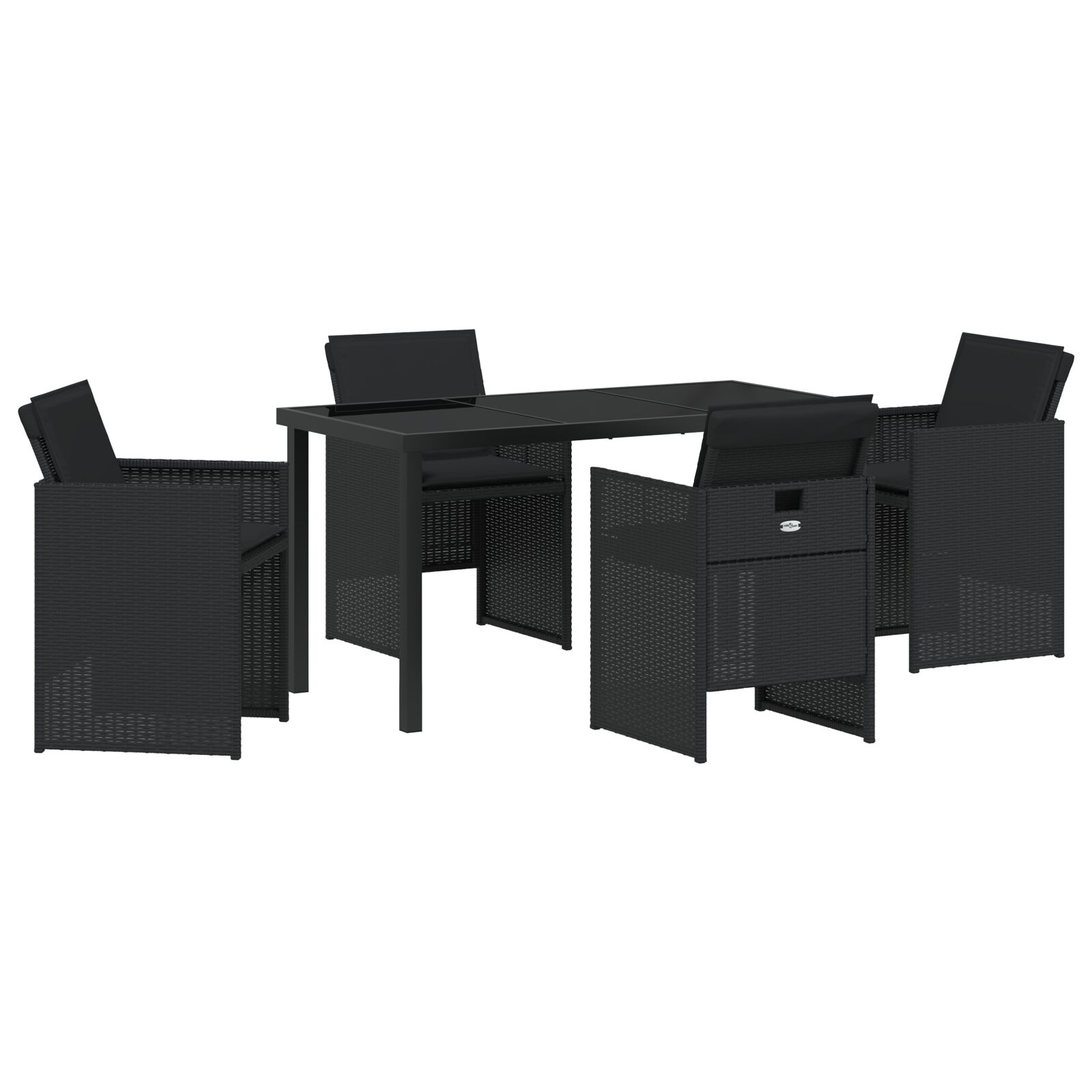 5-teiliges Garten-Essset mit Kissen Schwarz Poly-Rattan