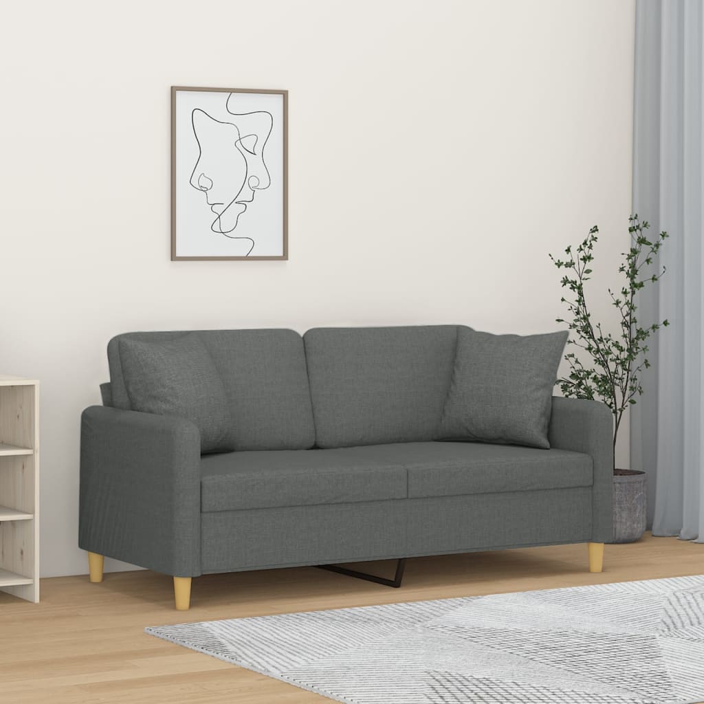 2-Sitzer-Sofa mit Zierkissen Dunkelgrau 140 cm Stoff 2-Sitzer-Sofa mit Zierkissen Dunkelgrau 140 cm Stoff