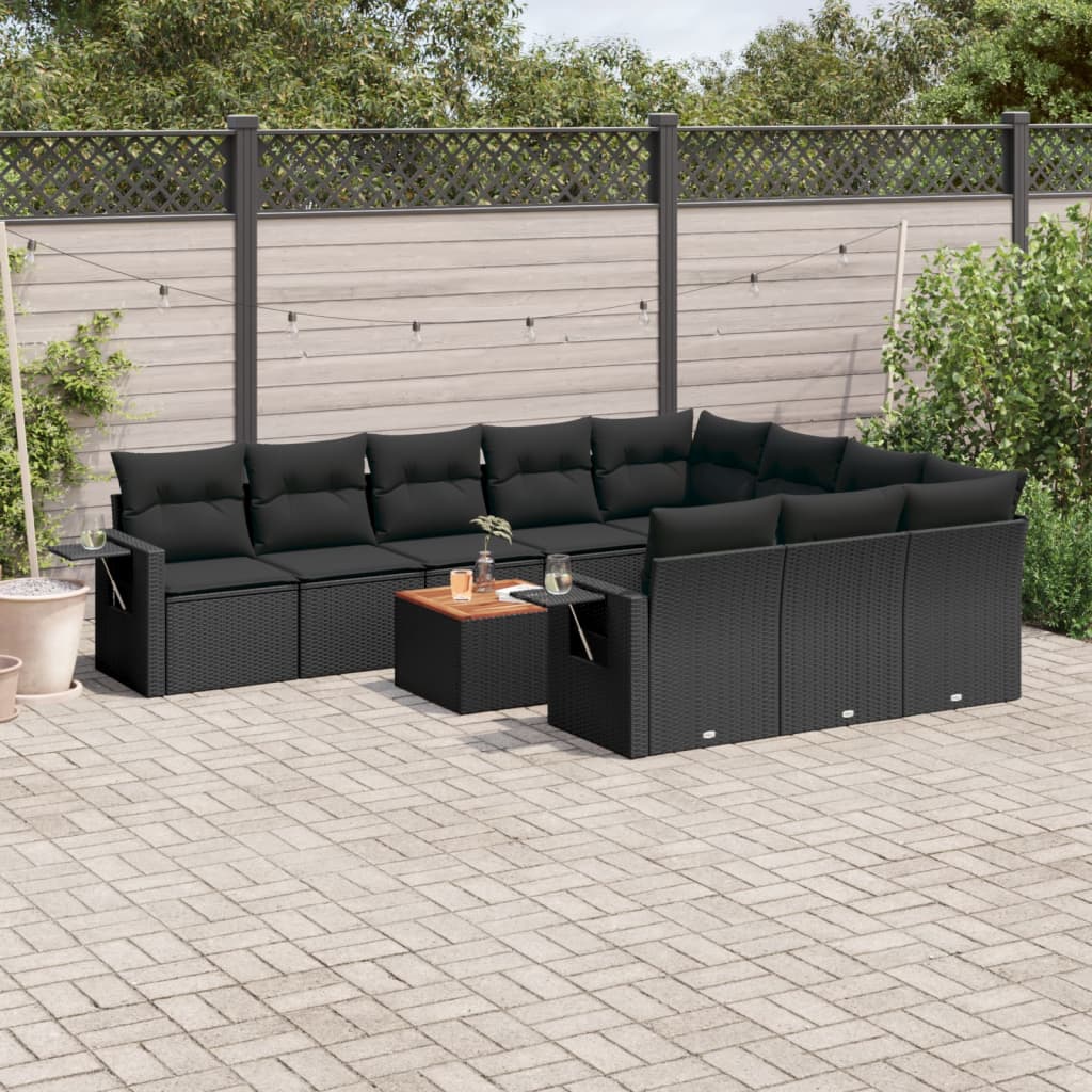 11-tlg. Garten-Sofagarnitur mit Kissen Schwarz Poly Rattan 11-tlg. Garten-Sofagarnitur mit Kissen Schwarz Poly Rattan