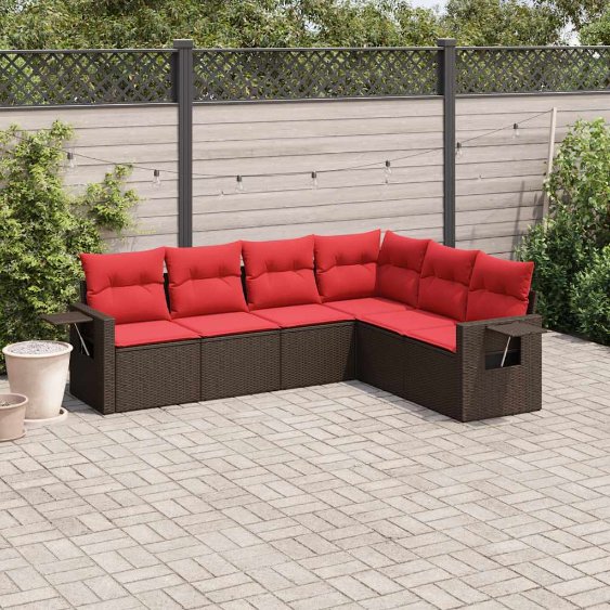 6-teiliges Gartensofa-Set mit Kissen, braun, Polyrattan 6-teiliges Gartensofa-Set mit Kissen, braun, Polyrattan