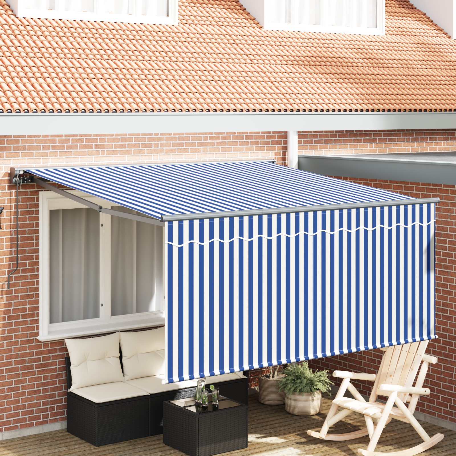 Einziehbare Markise Marineblau und Weiß 350 x 250 cm