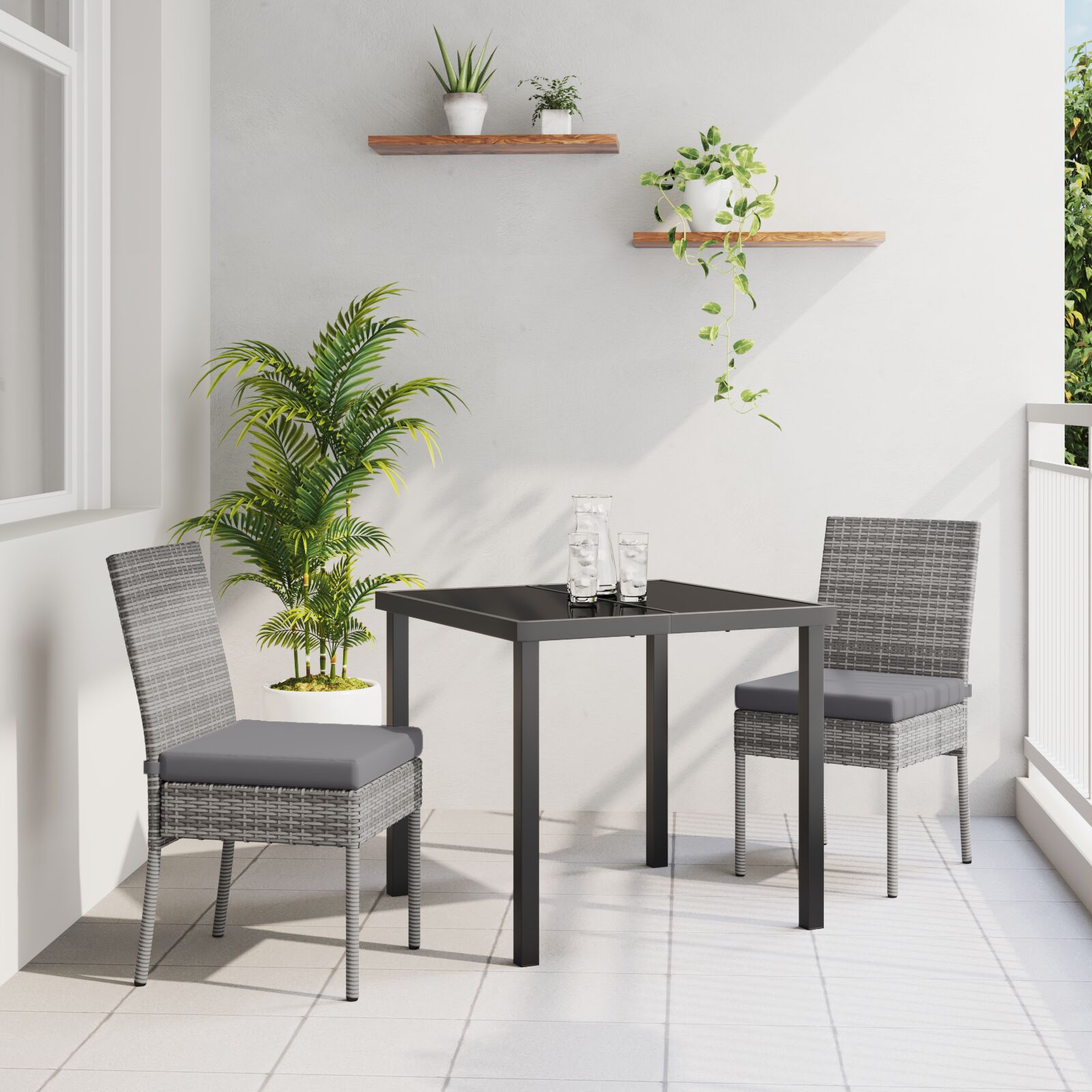 3-teiliges Garten-Esszimmer-Set in Grau Poly-Rattan 3-teiliges Garten-Esszimmer-Set in Grau Poly-Rattan