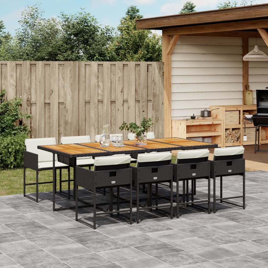 9-tlg. Garten-Essgruppe mit Kissen Schwarz Poly Rattan 9-tlg. Garten-Essgruppe mit Kissen Schwarz Poly Rattan