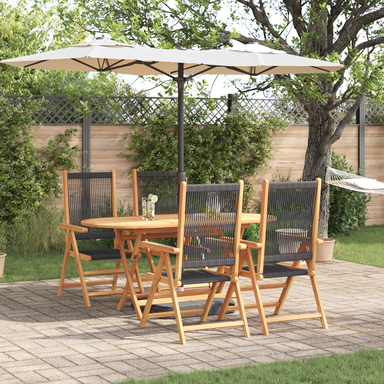 5-tlg. Garten-Essgruppe Schwarz Massivholz Akazie & Poly Rattan
