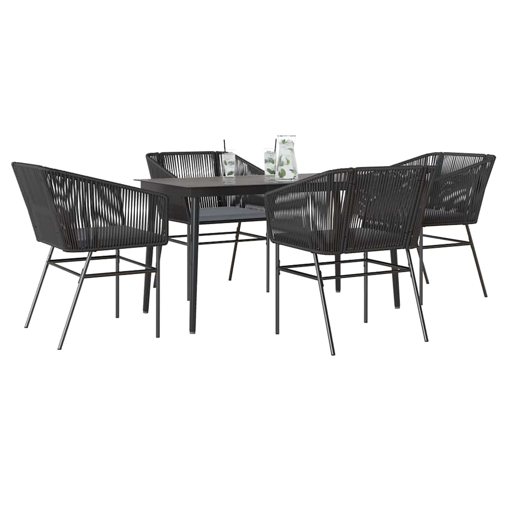 vidaXL 5-tlg. Garten-Essgruppe mit Kissen Schwarz Poly Rattan Glas
