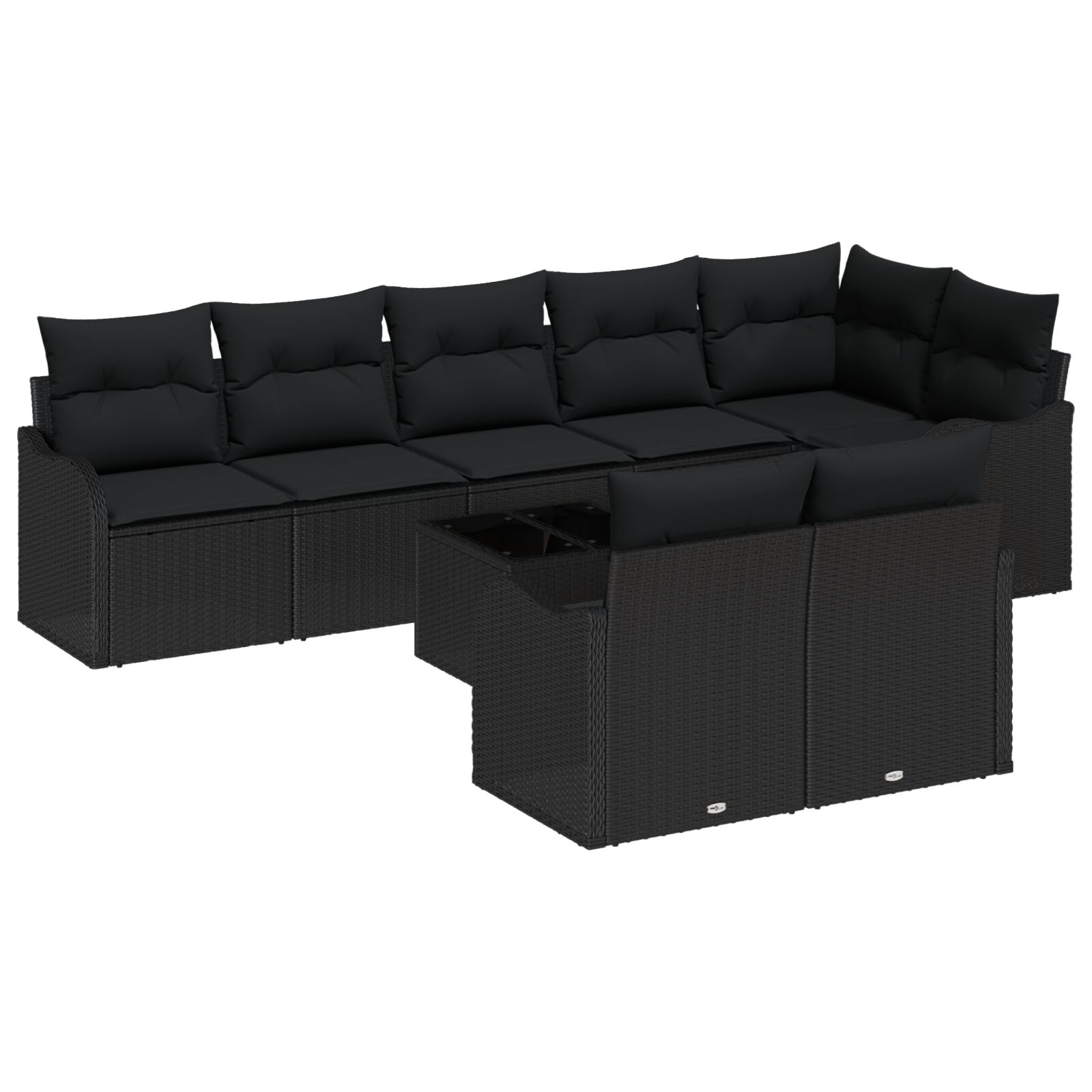 9-Teiliges Gartensofa-Set mit Kissen Beige Poly-Rattan, 2-Sitzer Gartensofa mit Kissen Schwarz Poly-Rattan