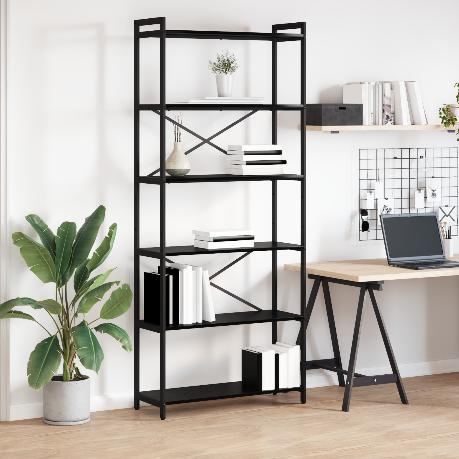 Bücherregal Schwarze Eiche 80 x 30 x 188 cm Holz und Stahl