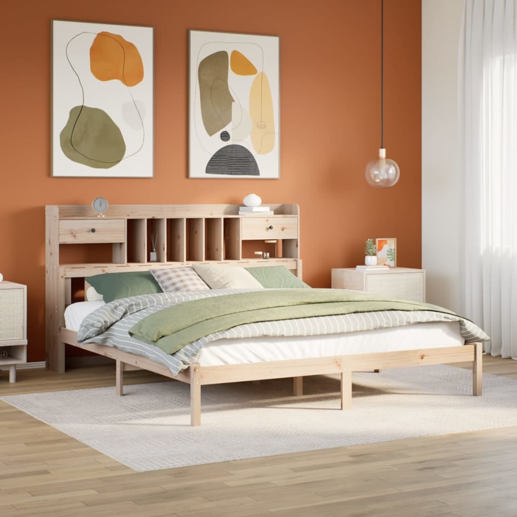 Massivholzbett mit Regal ohne Matratze 180x200 cm Kiefer