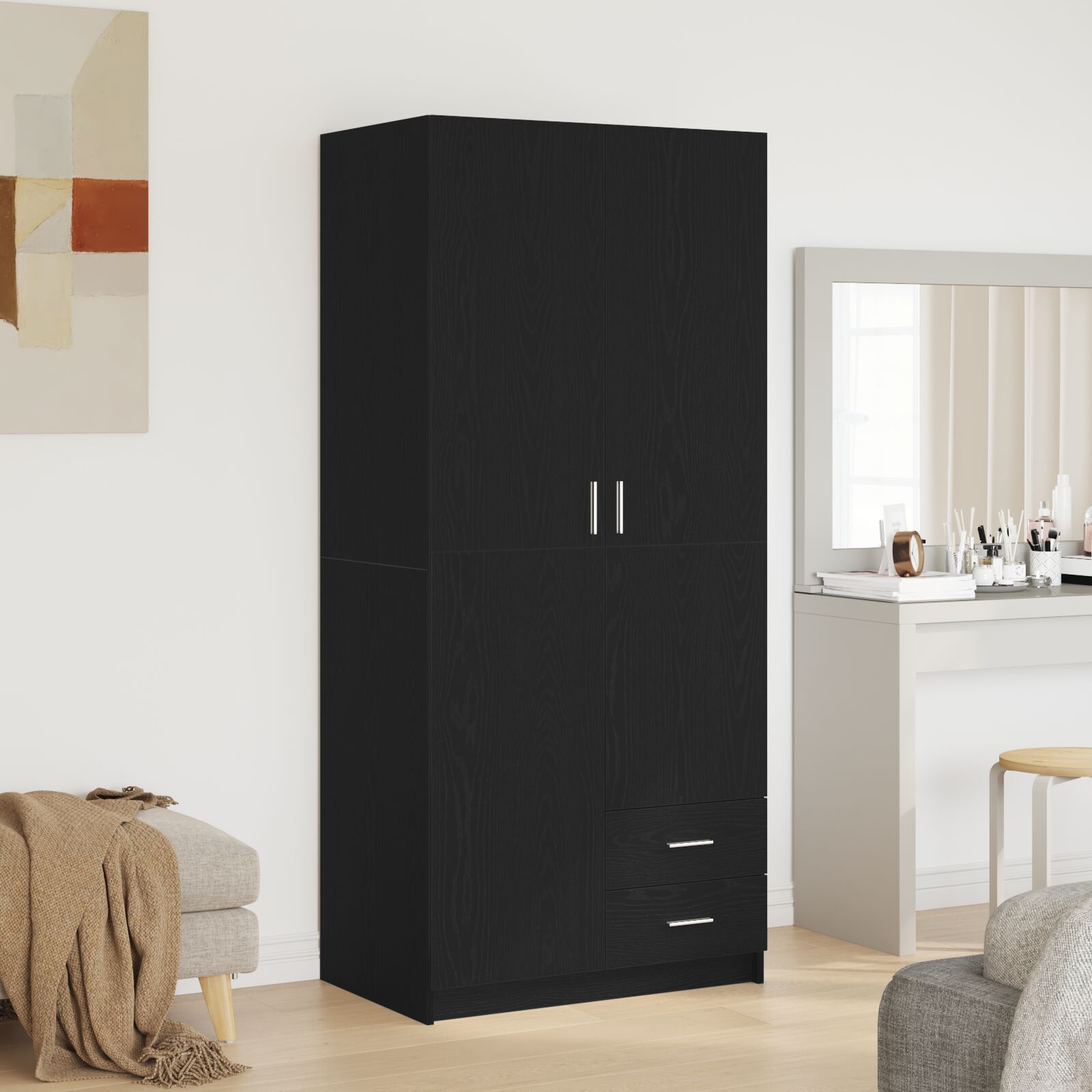 vidaXL Kleiderschrank Schwarz Eiche 80x52x180 cm Ingenieurholz