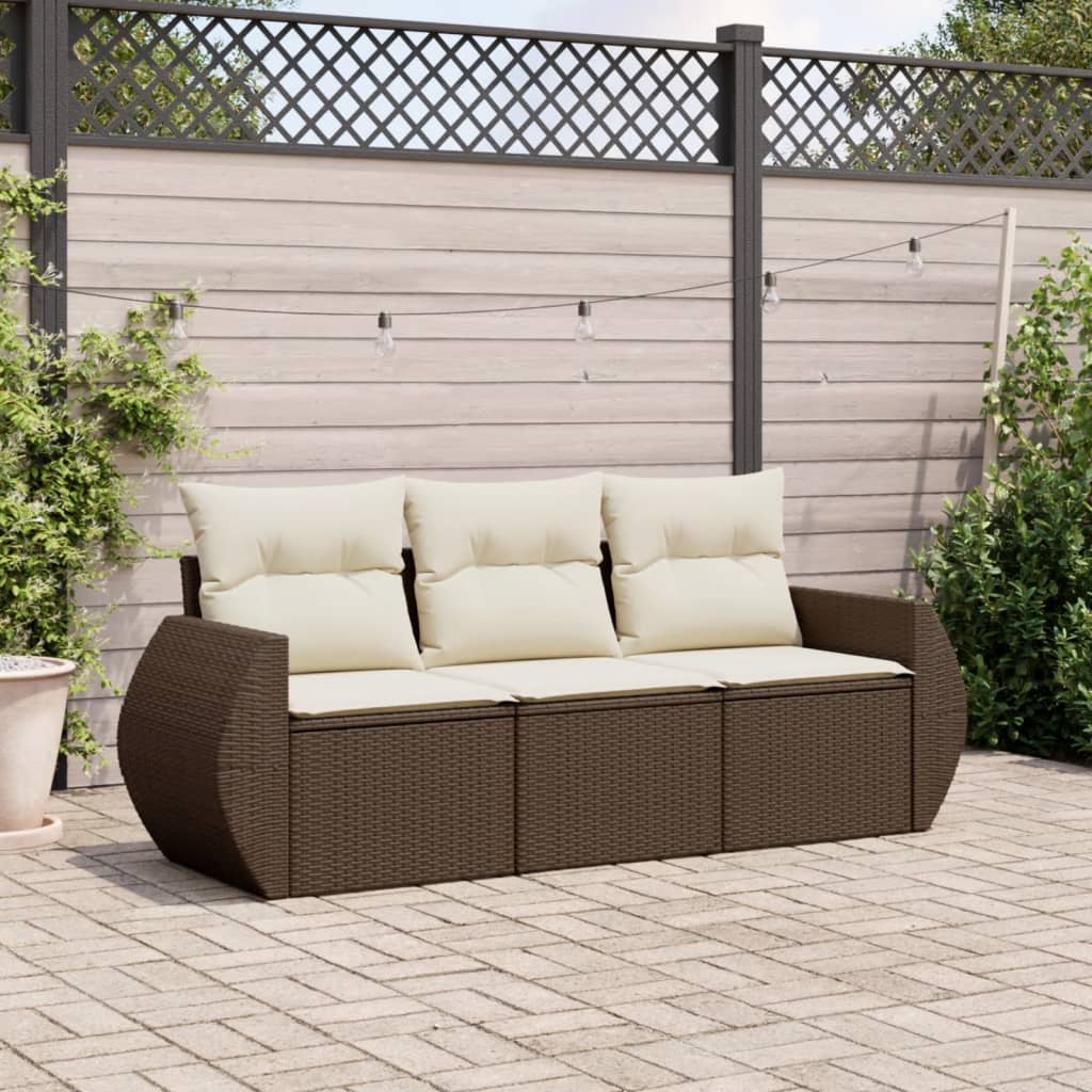 3-tlg. Garten-Sofagarnitur mit Kissen Braun Poly Rattan 3-tlg. Garten-Sofagarnitur mit Kissen Braun Poly Rattan