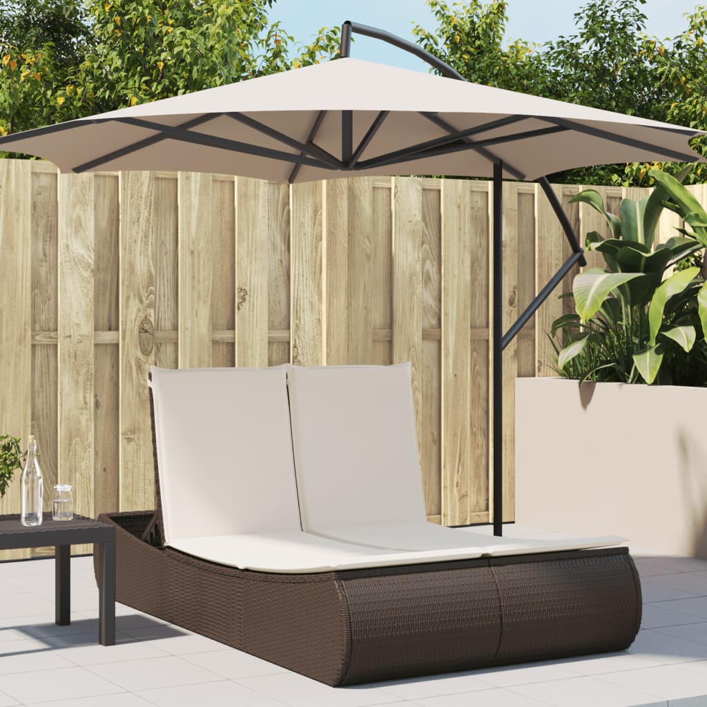 Doppel-Sonnenliege mit Auflagen Braun Poly Rattan Doppel-Sonnenliege mit Auflagen Braun Poly Rattan