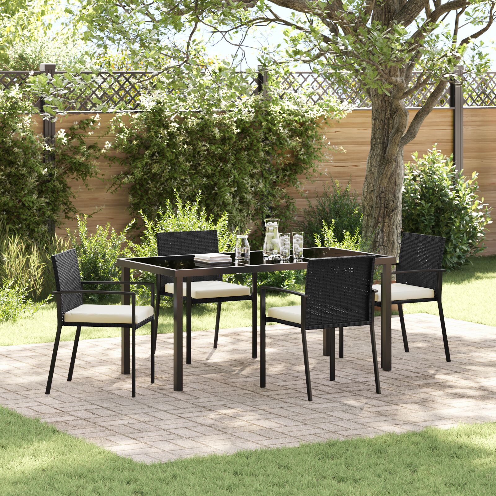 5-teiliges Garten-Essset Schwarz Poly-Rattan 5-teiliges Garten-Essset Schwarz Poly-Rattan