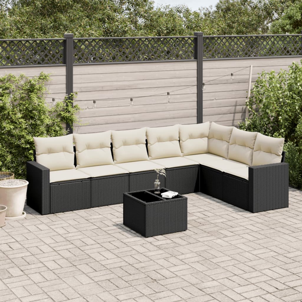 8-tlg. Garten-Sofagarnitur mit Kissen Schwarz Poly Rattan 8-tlg. Garten-Sofagarnitur mit Kissen Schwarz Poly Rattan