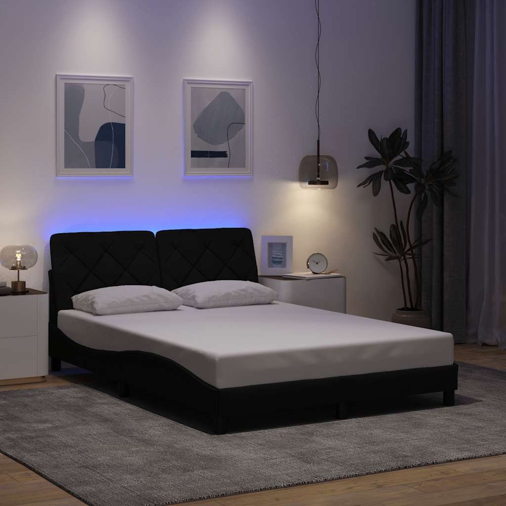 Bettgestell mit LED ohne Matratze Schwarz 140x200 cm Stoff