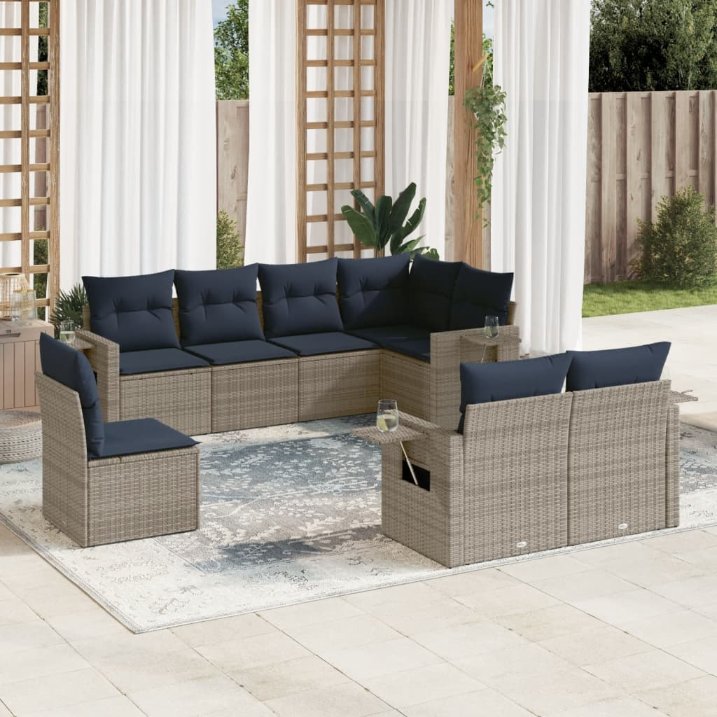 8-teiliges Gartensofa-Set mit Kissen, grau, Polyrattan 8-teiliges Gartensofa-Set mit Kissen, grau, Polyrattan