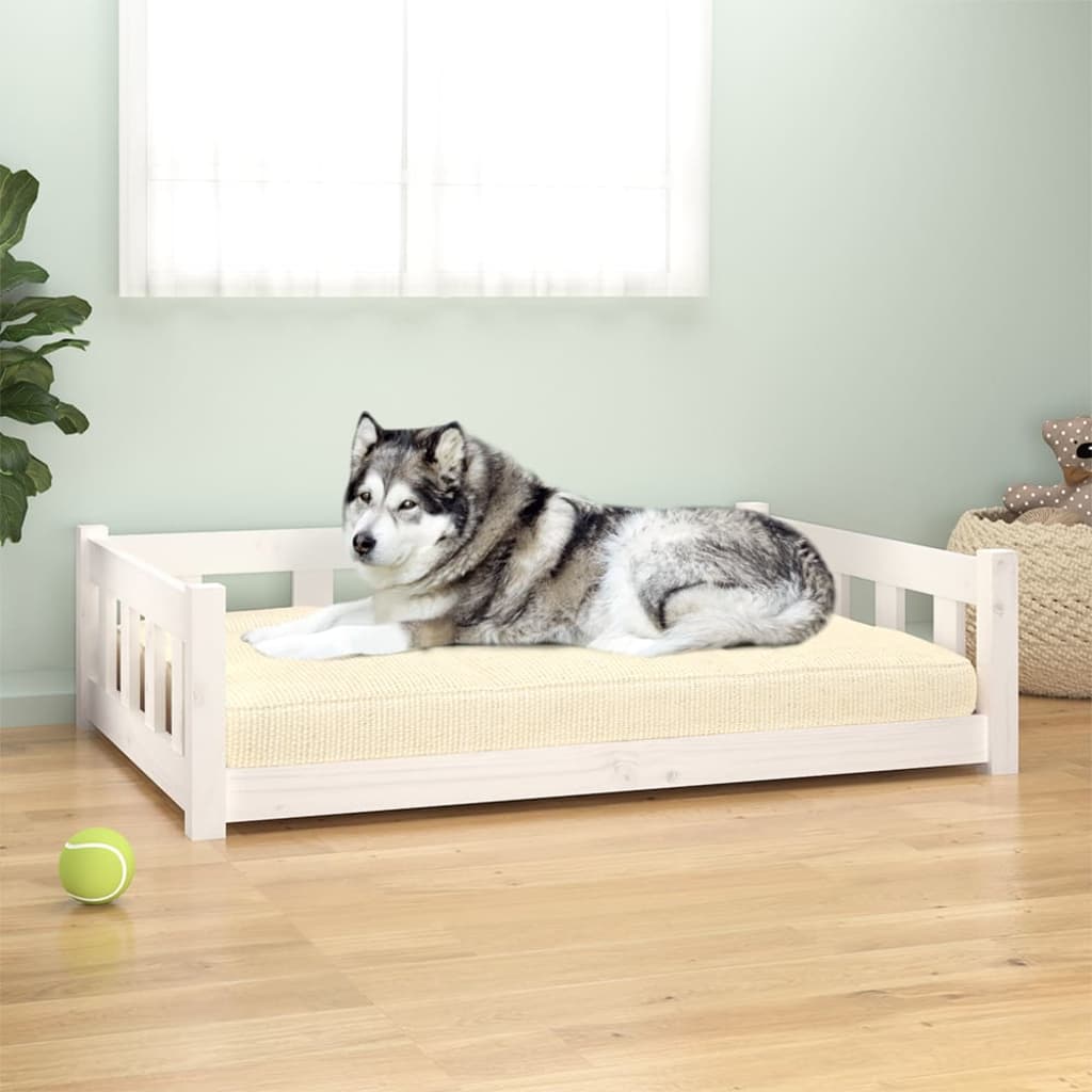 Hundebett Weiß 105,5x75,5x28 cm Massivholz Kiefer Hundebett Weiß 105,5x75,5x28 cm Massivholz Kiefer