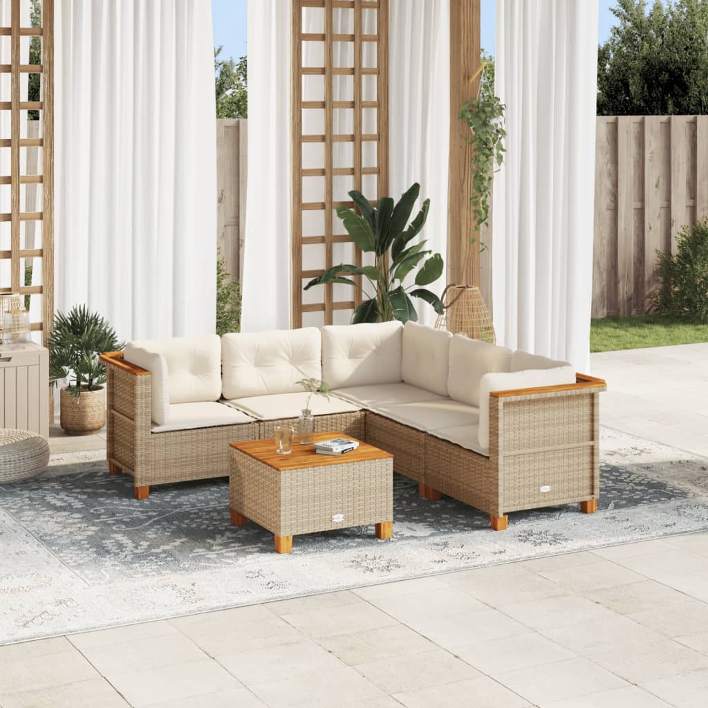 6-tlg. Garten-Sofagarnitur mit Kissen Beige Poly Rattan 6-tlg. Garten-Sofagarnitur mit Kissen Beige Poly Rattan