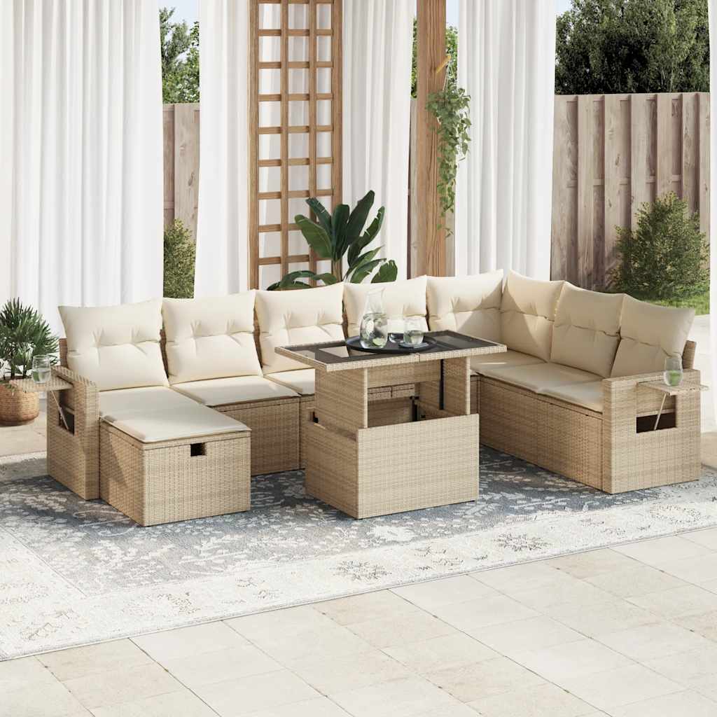9-tlg. Garten-Sofagarnitur mit Kissen Beige Poly Rattan 9-tlg. Garten-Sofagarnitur mit Kissen Beige Poly Rattan