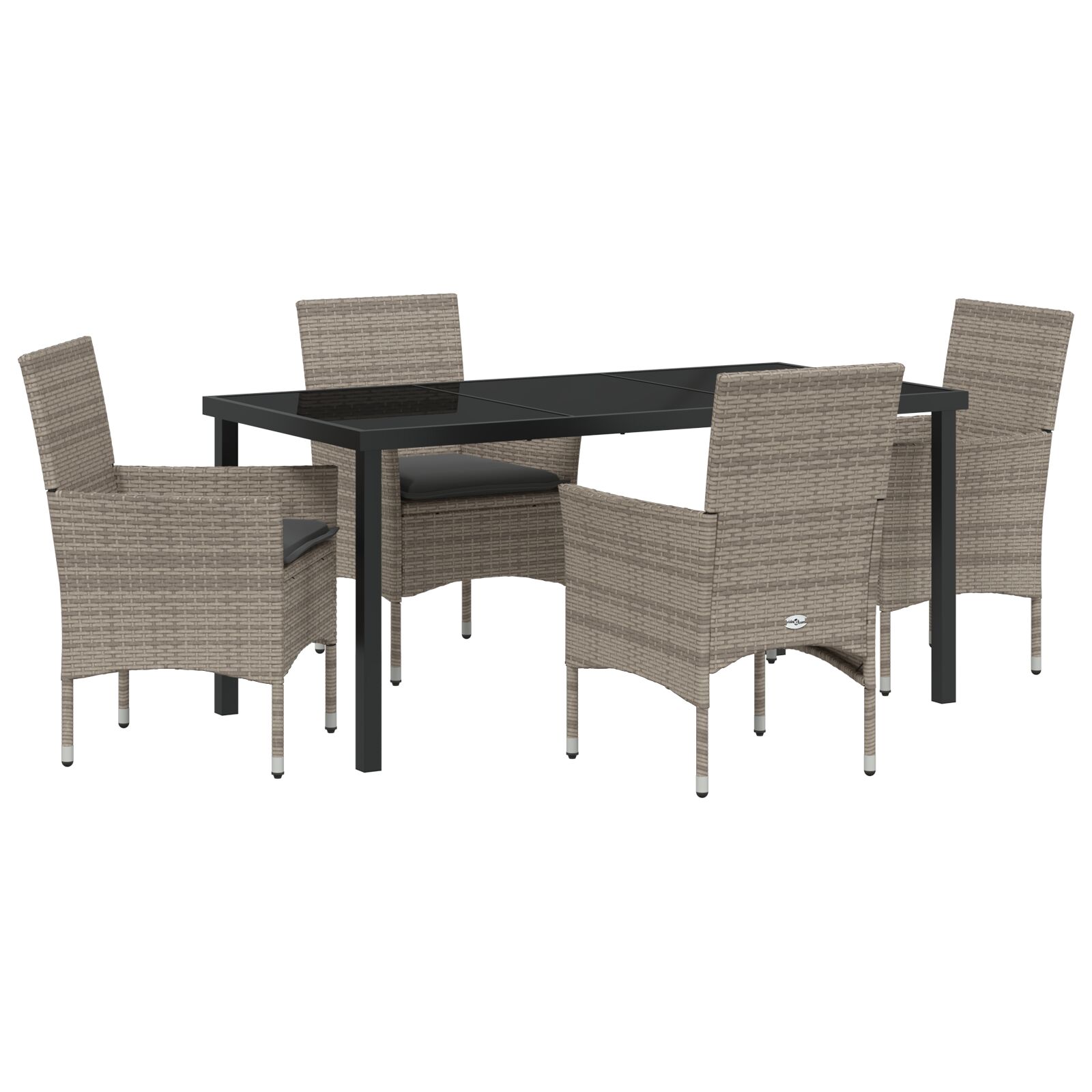 5-teilige Garten Essgruppe mit Kissen Graues Poly-Rattan, Gartentisch Schwarz 160x80x73 cm Sicherheitsglas