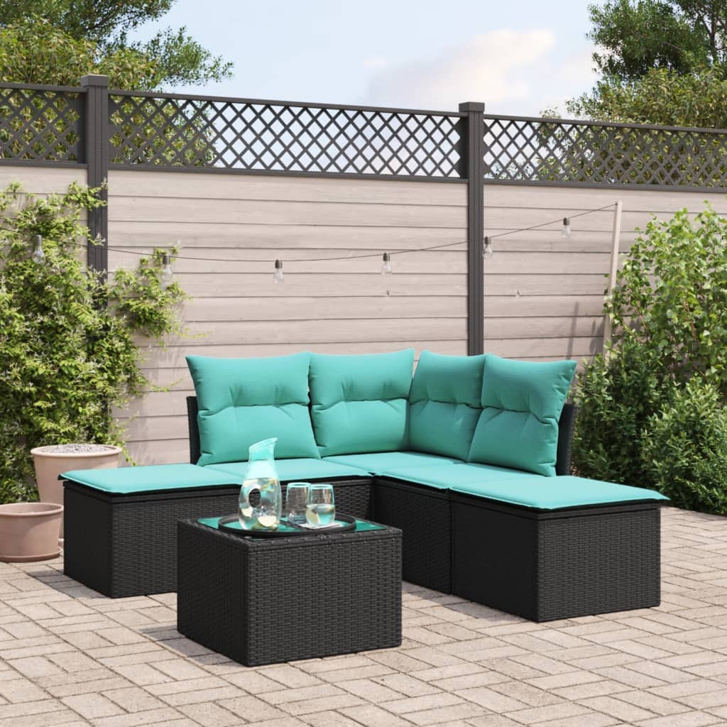 6-tlg. Garten-Sofagarnitur mit Kissen Schwarz Poly Rattan 6-tlg. Garten-Sofagarnitur mit Kissen Schwarz Poly Rattan