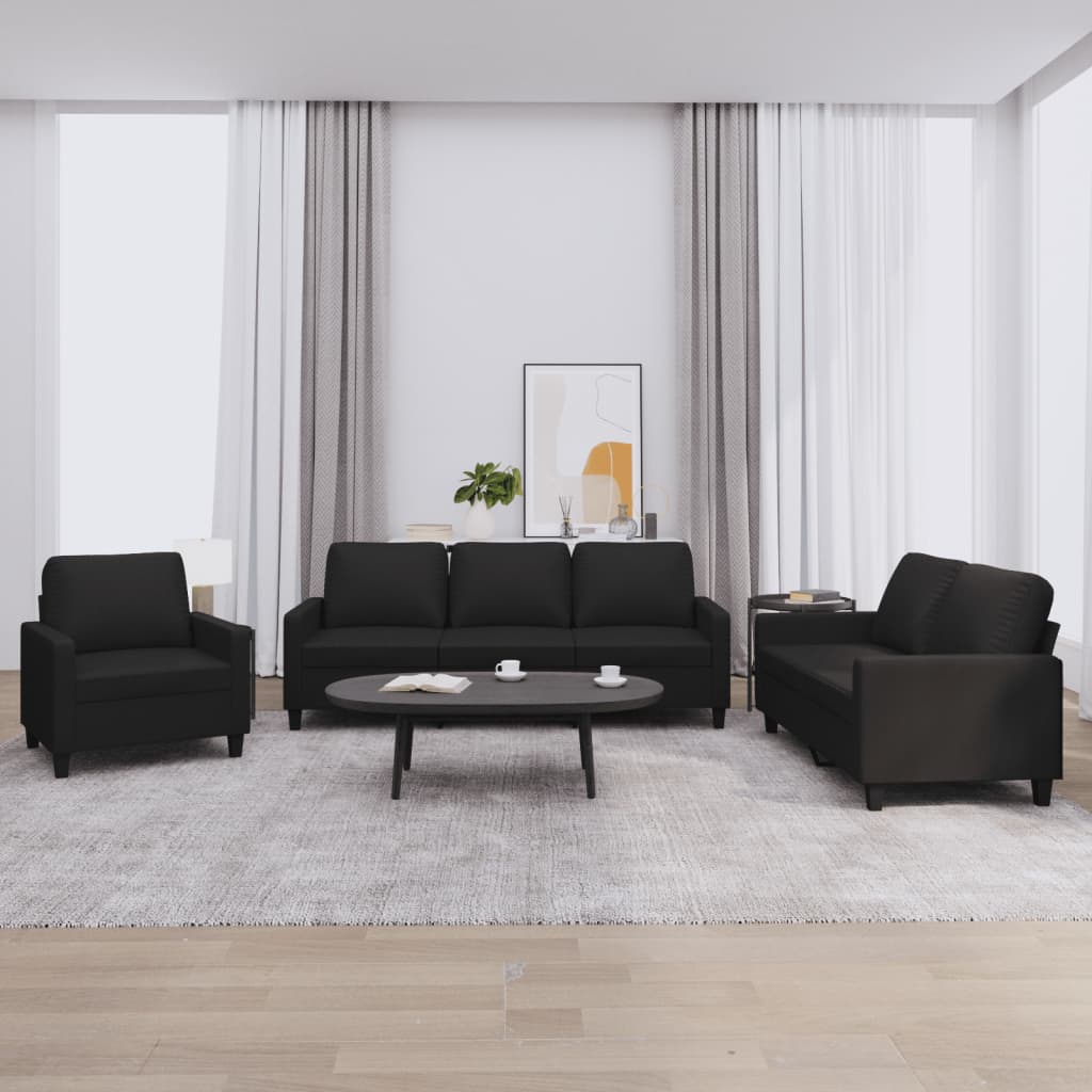 3-tlg. Sofagarnitur mit Kissen Schwarz Kunstleder 3-tlg. Sofagarnitur mit Kissen Schwarz Kunstleder