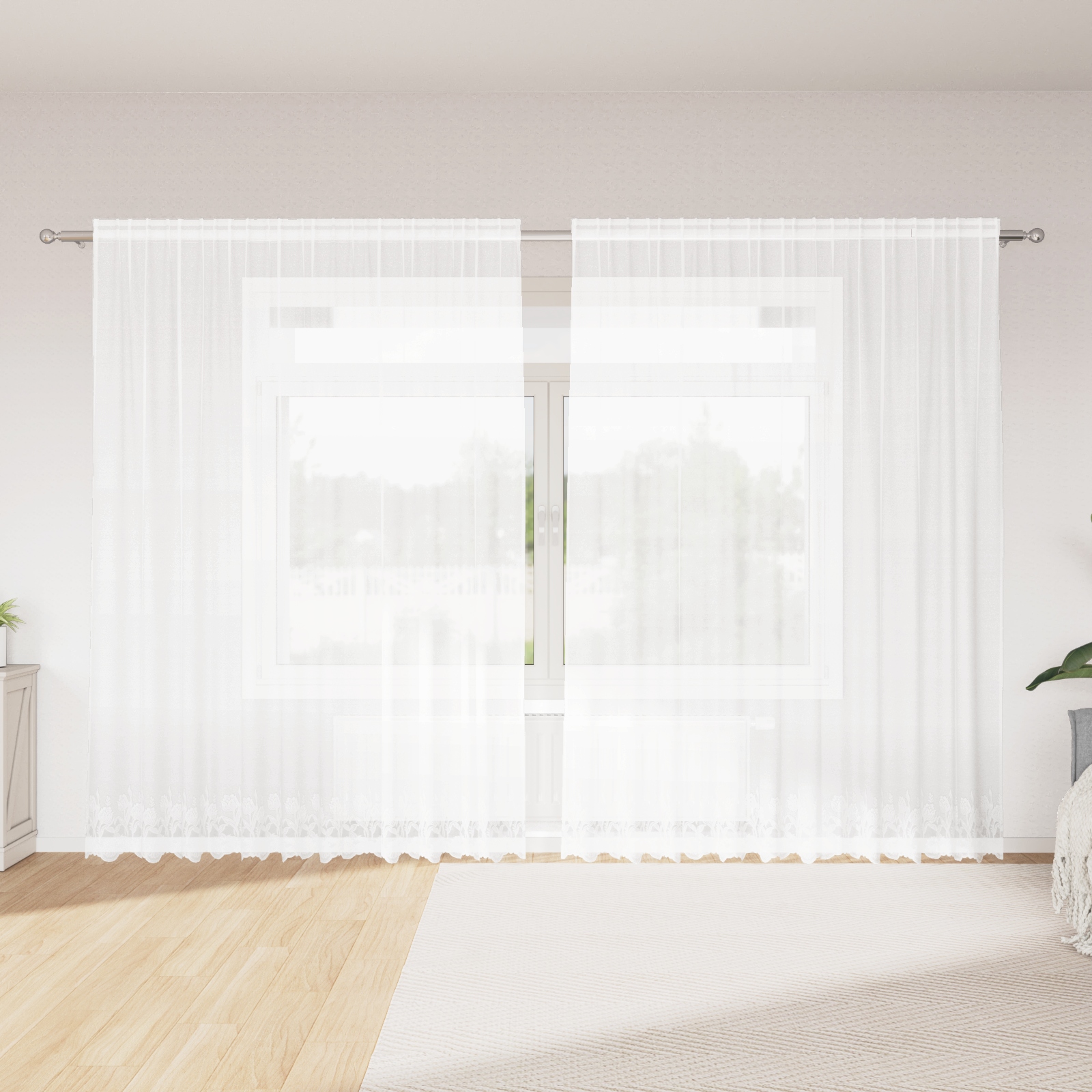 Spitzenvorhang mit Vorhängen Floral Weiß 300 x 200 cm Polyester