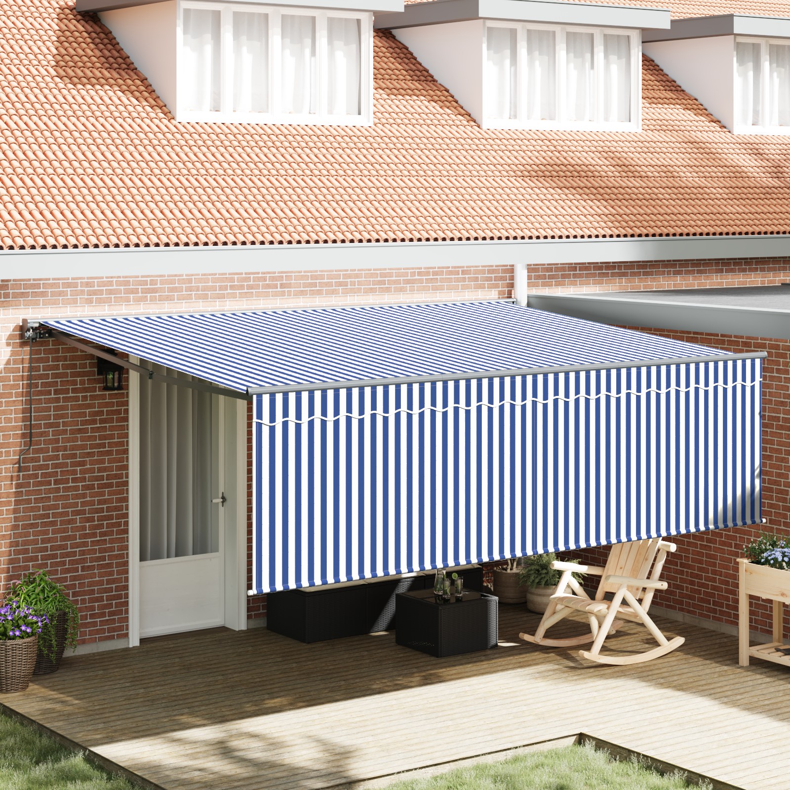 Einziehbare Markise Blau und Weiß Anthrazit 450 × 300 cm