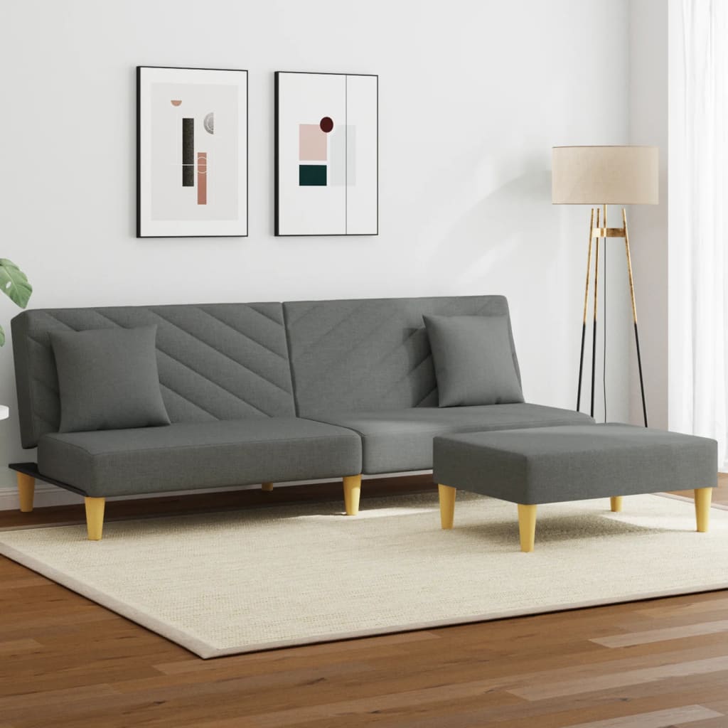 Schlafsofa 2-Sitzer mit Kissen und Fußhocker Dunkelgrau Stoff Schlafsofa 2-Sitzer mit Kissen und Fußhocker Dunkelgrau Stoff