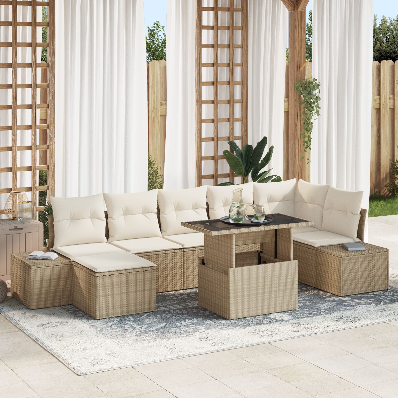 vidaXL Garten-Sofa-Set 8-teilig Beige Poly-Rattan Garten-Sofa-Set