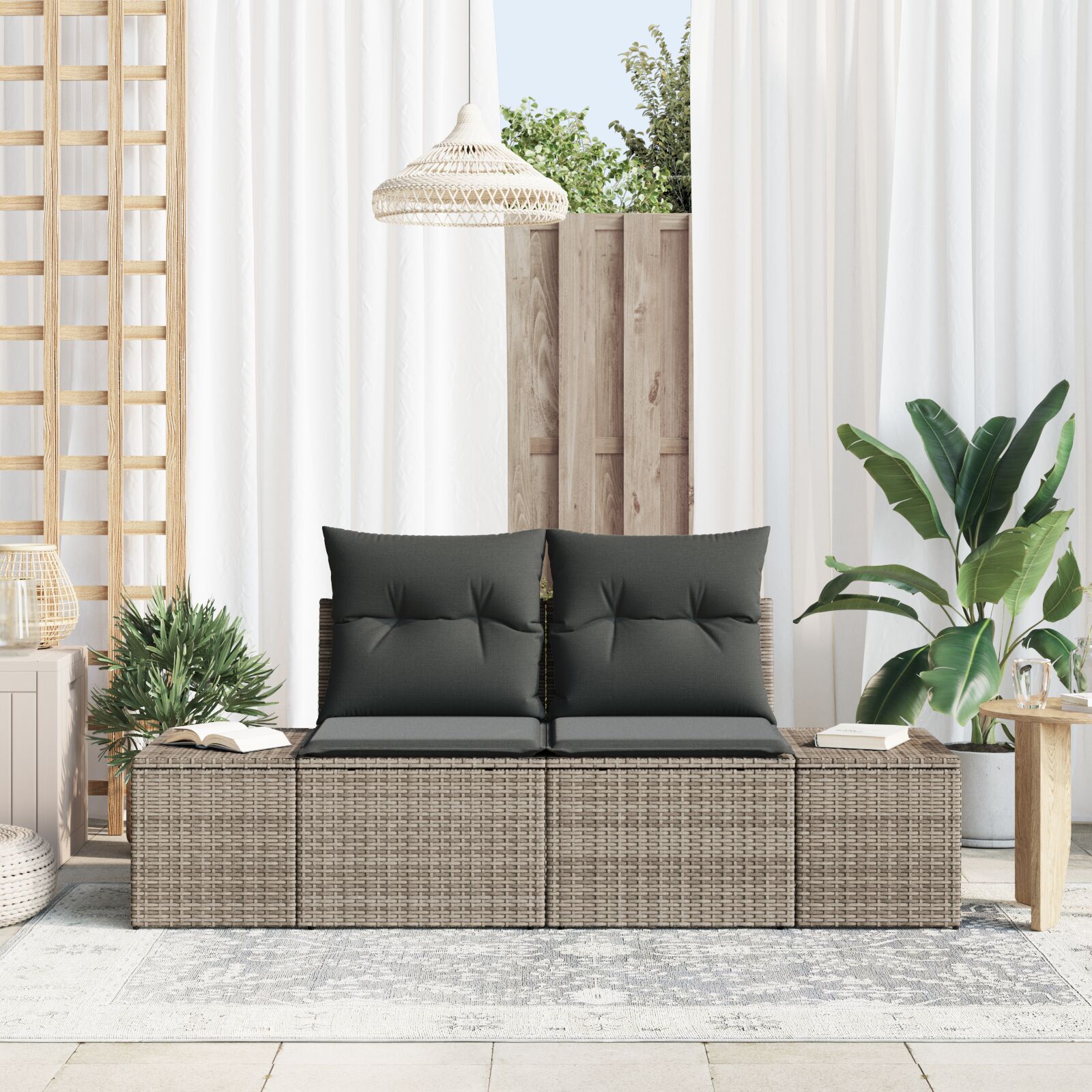 2-Sitzer Garten-Sofa mit Kissen Grau Poly-Rattan 2-Sitzer Garten-Sofa mit Kissen Grau Poly-Rattan
