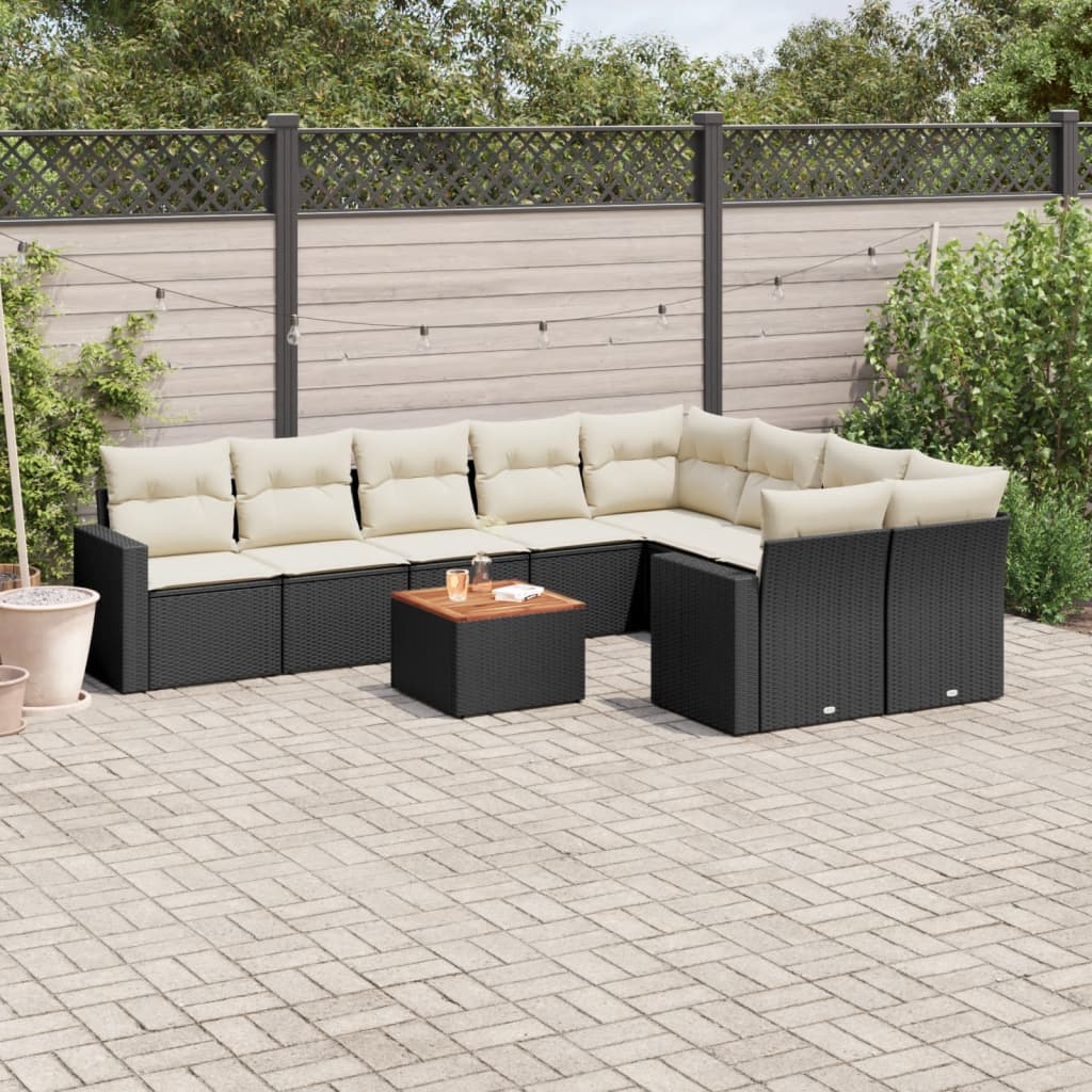 10-tlg. Garten-Sofagarnitur mit Kissen Schwarz Poly Rattan 10-tlg. Garten-Sofagarnitur mit Kissen Schwarz Poly Rattan