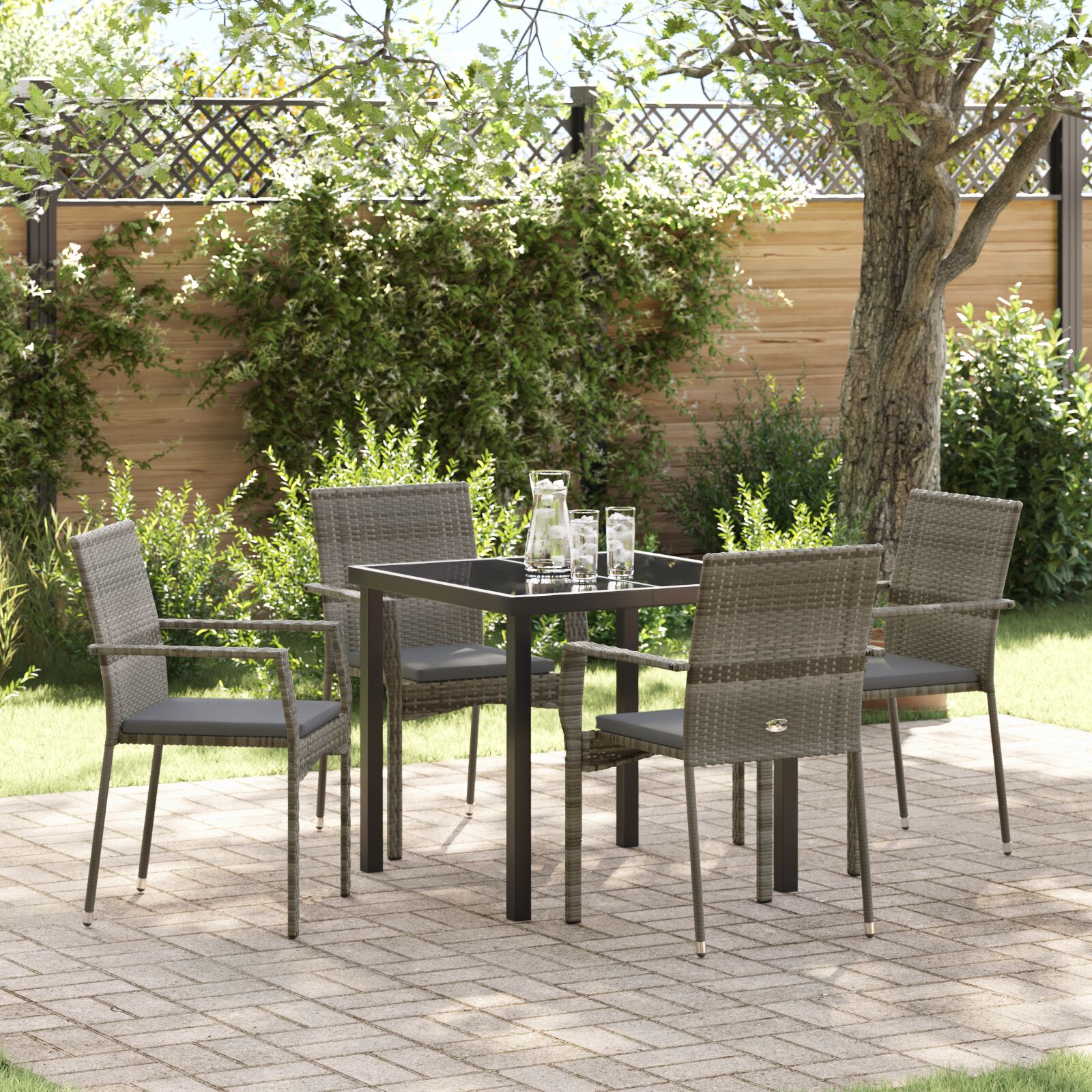 5-teiliges Garten-Esszimmer-Set mit Kissen Grau Poly-Rattan 5-teiliges Garten-Esszimmer-Set mit Kissen Grau Poly-Rattan